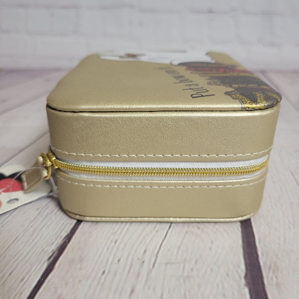 Disney Minnie Mouse Travel Jewelry Case with Zipper Gold Matte Metallic Faux - Picture 5 of 10